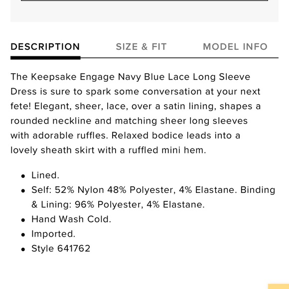 KEEPSAKE Engage Navy Blue Lace Long Sleeve Dress S - Picture 5 of 14